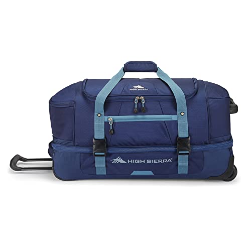 High Sierra Fairlead 28 Inch Drop Bottom Portable Wheeled Rolling Polyester Duffel Travel Bag with Recessed Telescoping Handle, Graphite Blue