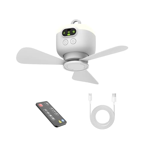 Portable Ceiling Fan for Tent,8000mAh Battery Operated Ceiling Fan,RV Fan Rechargeable,3 Detachable Blades,Auto Shut-off,4 Speeds for Outdise Canopy Porch Gazebo Beach