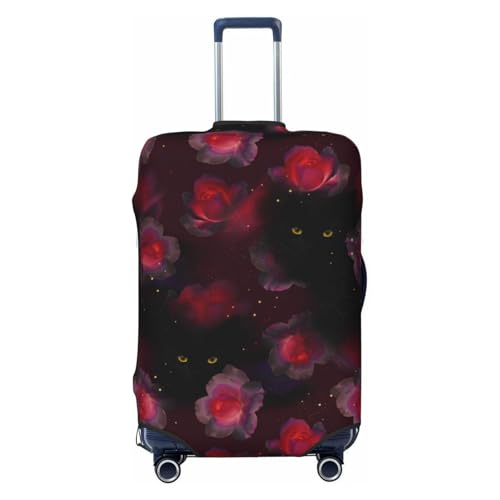 Gothic Black Cat Rose Flowers Travel Luggage Cover Fits 18-32 Inch Luggage, Elastic Suitcase Cover Protector with Concealed Zipper for Wheeled Suitcase Tsa Approved
