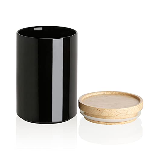 Sweejar Kitchen Canisters Ceramic Food Storage Jar, Stackable Containers with Airtight Seal Wooden Lid for Serving Coffee Bean, Flour, Tea, Cookies and More - 58 Fl Oz(Black)