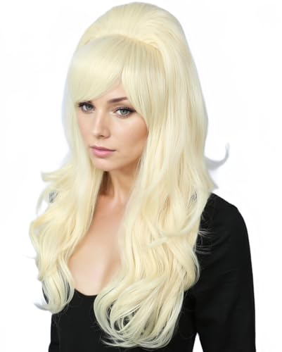 Image of Linfairy 1Pc Long Wavy Blonde Wig Big Bouffant Beehive Wigs for Women fits 50s 80s Costume