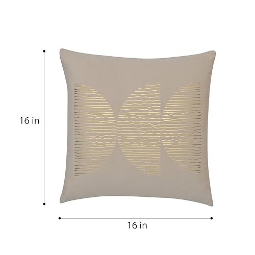 Image of Wakefit Designer Cushion Cover | 16x16 inch | Velvet Foil Print Fabric | Machine Washable | Pack of 1 | Double Arc | Off White Fabric & Golden Print