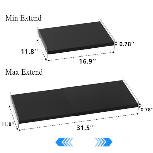 MIYUPTC Closet Organization Shelf with Strong Adhesive Hanging Shelves, Heavy-Duty Expandable Locker Shelf Closet Divider Separator for Kitchen, Cabinet, Wardrobe, Black (Large - 2Pack)