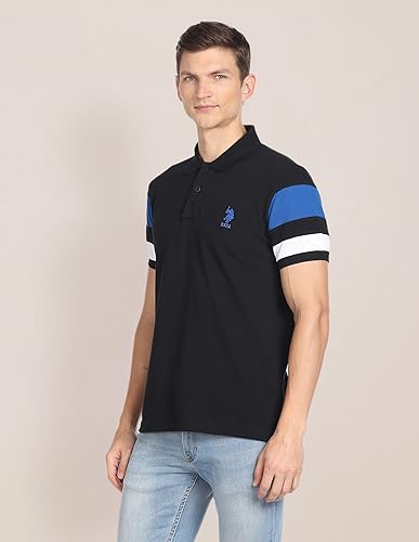 Image of U.S. Polo ASSN. Solid Slim Fit Polo T Shirts for Men - 100% Cotton, Half Sleeves Mens Tshirt