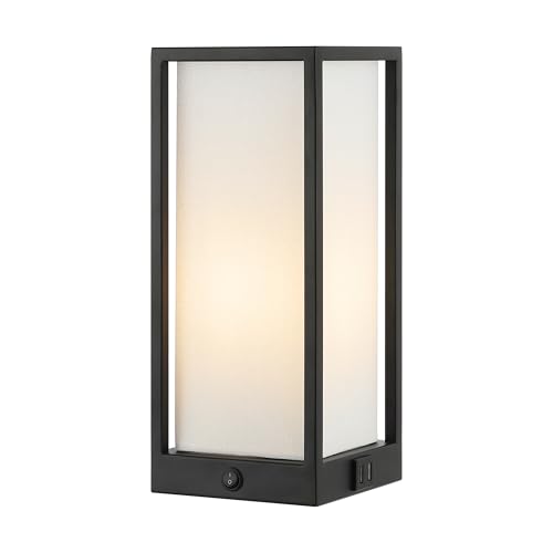 Lámpara de mesa rectangular negra con puerto USB 12 pulg