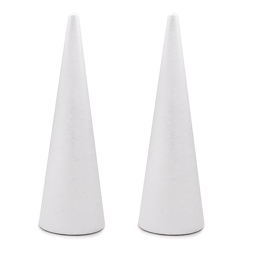 Crafare 2 Pack Foam Cones 4x13.5 Inch Tree Polystyrene Cone 4x13.5 Inch for Christmas Project Wedding Table Centerpiece Arts Crafts Supplies and Floral Arrangements