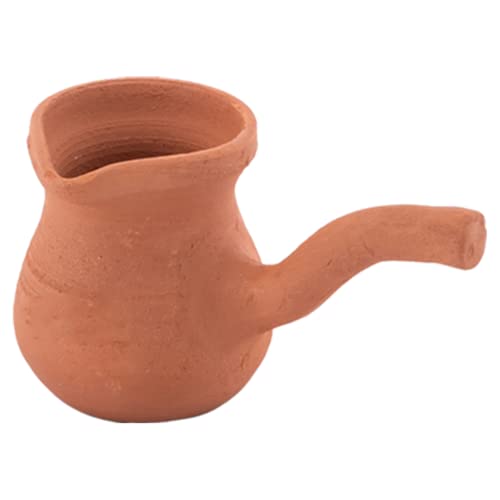 Handmade Clay Turkish Coffee Pot, Terracotta Coffee Maker, Earthen Cezve with Clay Handle, Jezve Ibrik Briki Suitable for the Stovetop (Small 3.2 in)