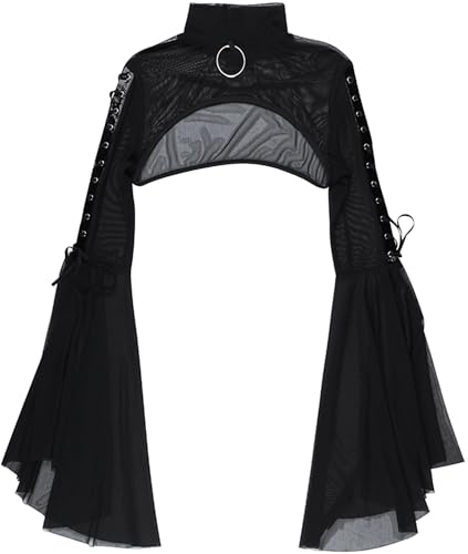 Cárdigan negro de encaje floral transparente blusa gótica FEOYA para mujer Black-g S