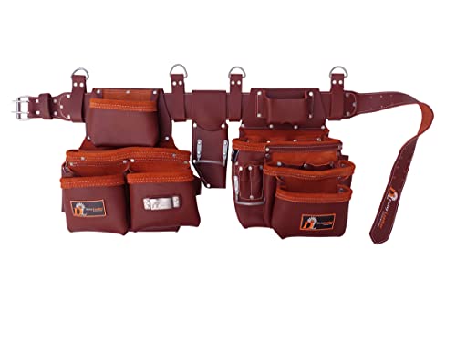 Image of Daisy Leather Tool Belt, PRO-303 Premium Leather Oil Tanned 27 Pockets Heavy Duty Tool Pouch, Leather Tool Belt, Tools Organizer for Electrician, Carpenter, Construction and Framer Tools, X-Large