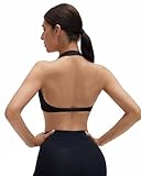 SUUKSESS Women Padded Twist Deep V Halter Sports Bras Low Imapct Workout Yoga Athletic Crop Tank Tops (Black, S)