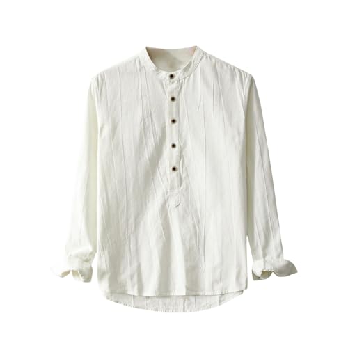 Chemise en lin manches longues homme col rond coupe slim style asiatique