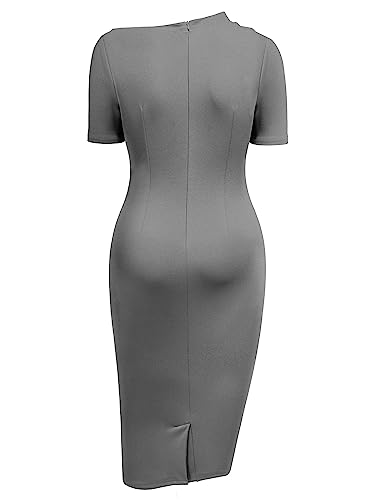 AISIZE Women's Retro Half Collar Ruched Business Work Pencil Dress3