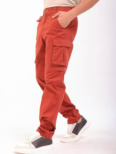 Image of The Indian Garage Co Men Relaxed Fit Solid Mid-Rise Cargos