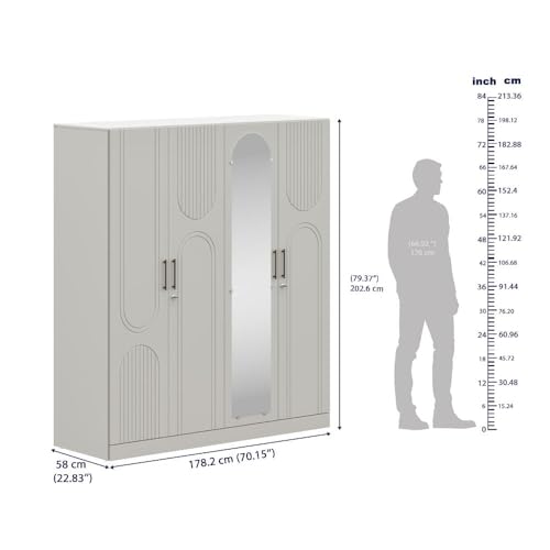 Image of Wakefit Wardrobe for Bedroom | 3 Yr Warranty | Cupboard for Bedroom, Almirah, Wooden Wardrobe, Comes with LED light, Storage Drawer, Mirror & Hanger, Density:680-750kg /m, Free Installation(Tyrian-LG)
