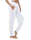 AvaCostume Women's Loose Yoga Harem Workout Pants with Pockets White M