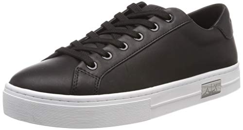 Sneaker ARMANI EXCHANGE Cow Leather Lace Up Sneaker, Scarpe da Ginnastica Basse Donna, Nero Black White A120, 40 EU