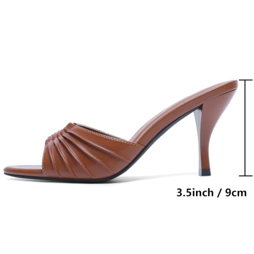 Image of Mostrin Kitten Heels for Women Summer Mules Heels Stiletto Heeled Sandals Slip On Backless Dressy Womens Sandals