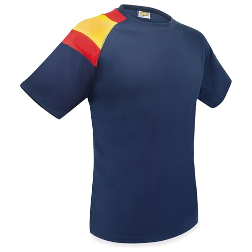 Camiseta Dry & Fresh con Bandera de España en el Hombro: Frescura Permanente, Transpirable y Secado Ultra Rápido (L, Azul Marino)