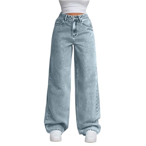 Generisch Jeanshose Damen Wide Leg Hose Baggy Jeans Straight Jeanshosen High Waist Palazzo Hose Weites Bein Stoffhose Hosenanzug Elegant Freizeithosen mit Taschen Light Blue M Generisch Jeanshose Damen Wide Leg Hose Baggy Jeans Straight Jeanshosen High Waist Palazzo Hose Weites Bein Stoffhose Hosenanzug Elegant Freizeithosen mit Taschen Light Blue M