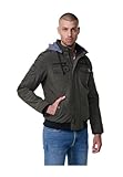 Koroshi Steppjacke für Herren in Khaki mit Kapuze, Taschen und Reißverschluss vorne, aus 100%...