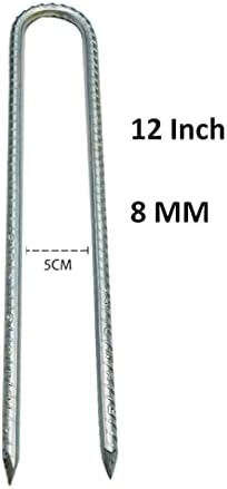Ground Stakes Anchors, Tent Nails Pegs Steel Garden Staples Metal Heavy Duty Ground Rebar Stake Landscape Gardening Stake for Camping Tents Trampoline Fence (12 Inch,4 Pack)