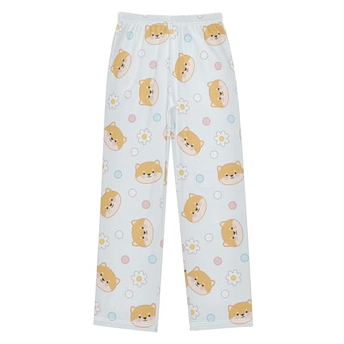 Cute Siba Faces Flowers Dots Boys Pants for Kids Jogger Pants with Pockets S-XL