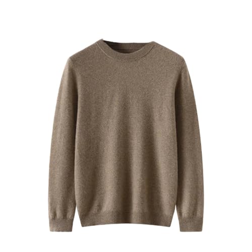 Suéter de lana de punto para hombre, cuello redondo, manga larga, cálido, básico, informal, suéter de invierno, caqui, L