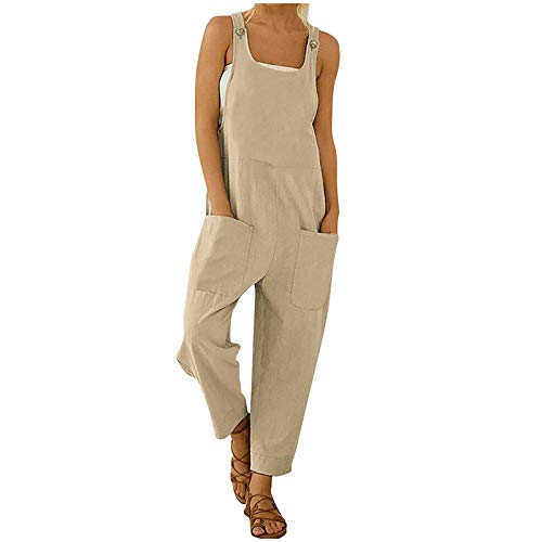 Zainafacai Jumpsuits for Women, Women Long Casual Loose Bib Pants Overalls Solid Baggy Rompers Jumpsuits with Pockets Beige Zainafacai Jumpsuits for Women, Women Long Casual Loose Bib Pants Overalls Solid Baggy Rompers Jumpsuits with Pockets Beige