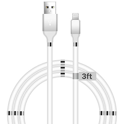 Aduro Magnetic Self Winding Fidget Lightning Iphone Charger Cable Mfi Certified Charging Cable Cord For Iphone 12 11 Xs Max Xr X 8 Plus 7 Plus 6S 6 Plus Se 2020 5S Ipad Pro Ipod Airpods 3 Foot (White) #TOP10