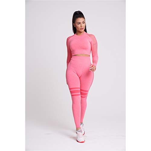 MANON ROSA Workout Sets Women 2 Piece Yoga Fitness Clothes Exercise Sportswear Legging Crop Top Pink Large