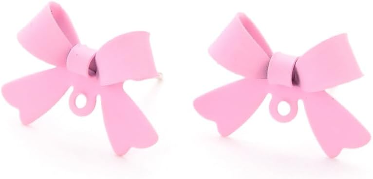 DanLingJewelry 20Pcs Bowknot Stud Earring Findings Pink Bow Tie Studs Earring Posts with Hole for DIY Jewelry Making