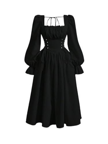 Women's 2024 Midi Dress Long Sleeve Tie Back Flounce Sleeve Dress