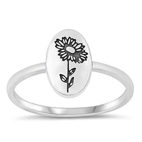CloseoutWarehouse Sterling Silver Oval Daisy Flower Ring
