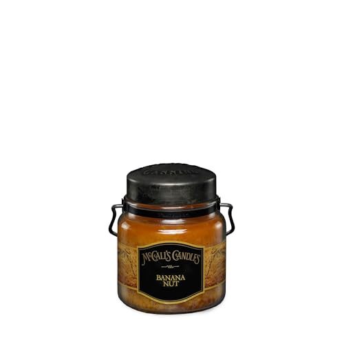 Image of McCall's Candles | Banana Nut | 16 oz Two-Wick Scented Candle | USA-Poured | Vintage Rustic Jar with Carrying Handle | Warm Banana Bread Bakery Fragrance