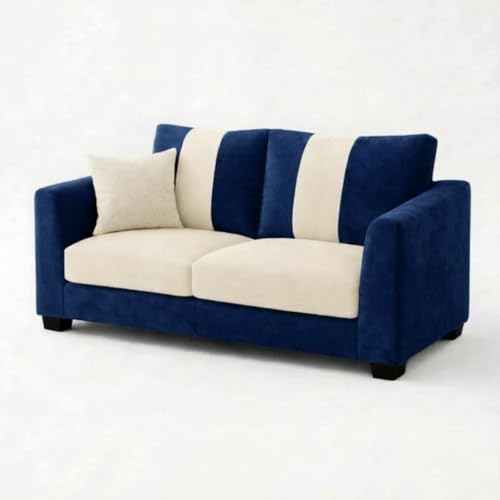 Image of Revo Plush Comfort Sofa Set | 3 Seater + 2 Seater with Ottoman | Luxury Velvet Suede Fabric | Modern Living Room Sofa | Dark Blue - Cream