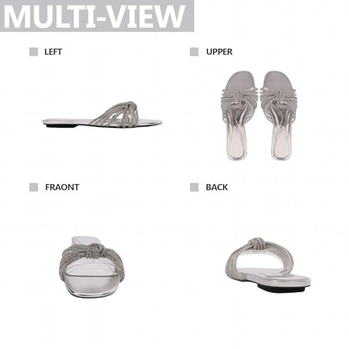 Womens Rhinestone Straps Flat Sandals Comfortable Fashion Slip-On Round Toe Sparkle Flat Slide Sandals For Casual Daily Party Prom Vacation4