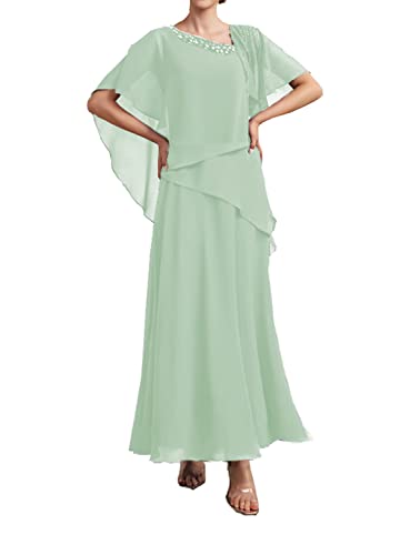 Mother Of The Bride Dresses Two Pieces Beading Wedding Guest Dresses With Jacket Formal Evening Dresses Long Chiffon Sage Green #TOP10