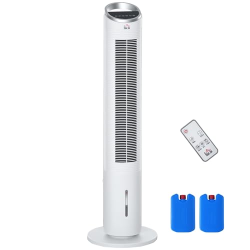 HOMCOM Rafraîchisseur d'air/ventilateur colonne/humidificateur/purificateur 4 en 1-oscillant-timer, 3 modes, 3 vitesses - télécommande réservoir 2L avec 2...