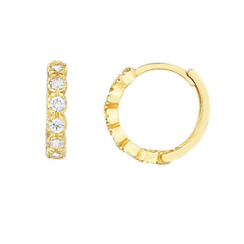 Floreo 14k Yellow Gold 11mm CZ Round Hoop Huggie Earrings