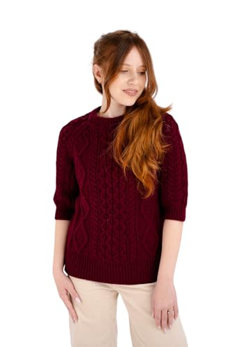 Image of Traditional Irish Sweater for Ladies Short Sleeve Cable Knit - 100% Merino Wool