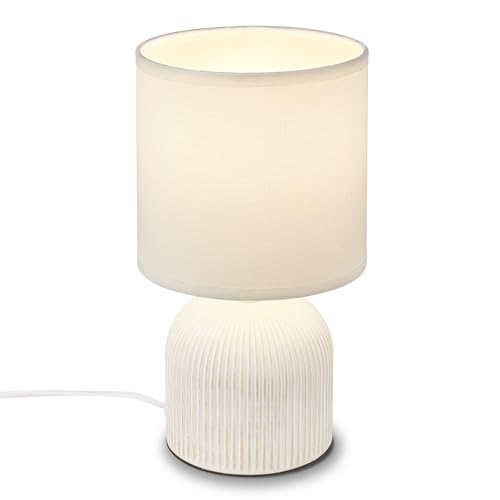 BRILONER  Lámpara de Mesa con Pantalla de Tela, Interruptor por Cable, Base de Cerámica,Lampara de Escritorio, Lampara de Lectura, Lámpara de Mesa, Lamparas de Mesita de Noche, 15x28 cm, Blanco