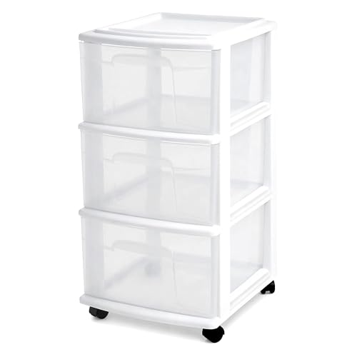 HOMZ Drawer Tower, 3-Tier Rolling Storage Cart with...