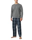 LAPASA Herren Schlafanzugset Baumwolle Hose Oberteil Pyjamaset M108, M108: Grau Meliert + Navy Blau, XXL