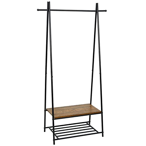 Perchero industrial con estante de almacenamiento para zapatos, estilo vintage, marco de metal, para pasillo, color marrón, 64 x 41 x 162 cm