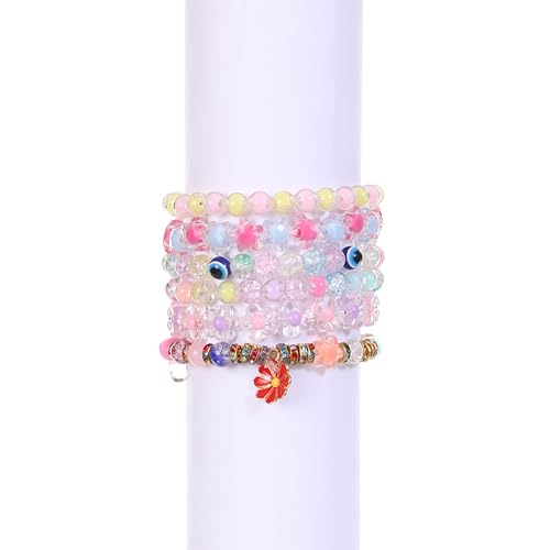 Image of Ambitieux All-in-One Bracelet Making Kit for Girls - 24 Grid Jewelry Set with 1000+ Beads, Alphabet Letters, Charms, Jump Rings, Tools & 2 Elastic Rolls - DIY Jewellery Craft Kit for Kids Age 6-12(Clay With 8mm)