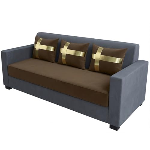 Image of FURNY Leximus 3 Seater Fabric Sofa Set (Brown-Light Grey) Premium Velvet Finish | Durable & Comfortable | Ideal for Living Rooms