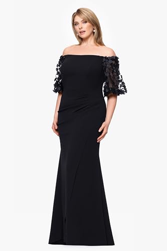 Xscape Women's Plus Size Long Illusion Sleeve Off The Shoulder Dress2