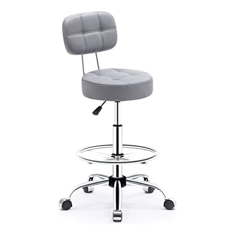 HomeMiYN Rolling Swivel Salon Stool with Footrest and Back Support Height Adjustment Heavy Duty Hydraulic Swivel Stool with Wheels for Drafting Massage Facial Spa Tattoo Cover