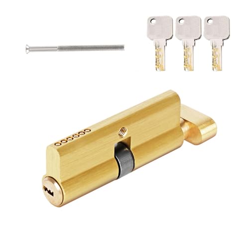 Lock Cylinder with Knob, Knob Cylinder 35/35 Solid Lock Cylinder with 3 Keys, Brass Locking Cylinder, Reversible Key, Door Lock Replacement Accessories (Length: 70 mm)