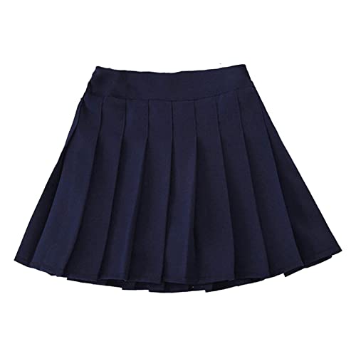 inlzdz Falda Plisada de Uniforme Escolar para Niña Falda con Pantalón Corto de Cintura Elástica Minifalda Básica Verano para Tenis Escolar 2-11 Años Azul Marino 8-9 años